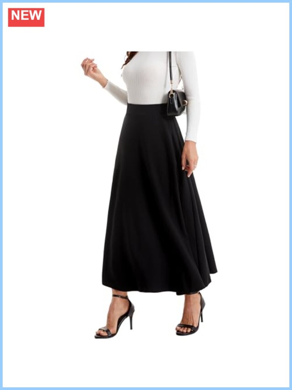 Women's Pleated A-Line Midi Skirt High Waist Stretch Slim Fit Casual Cotton